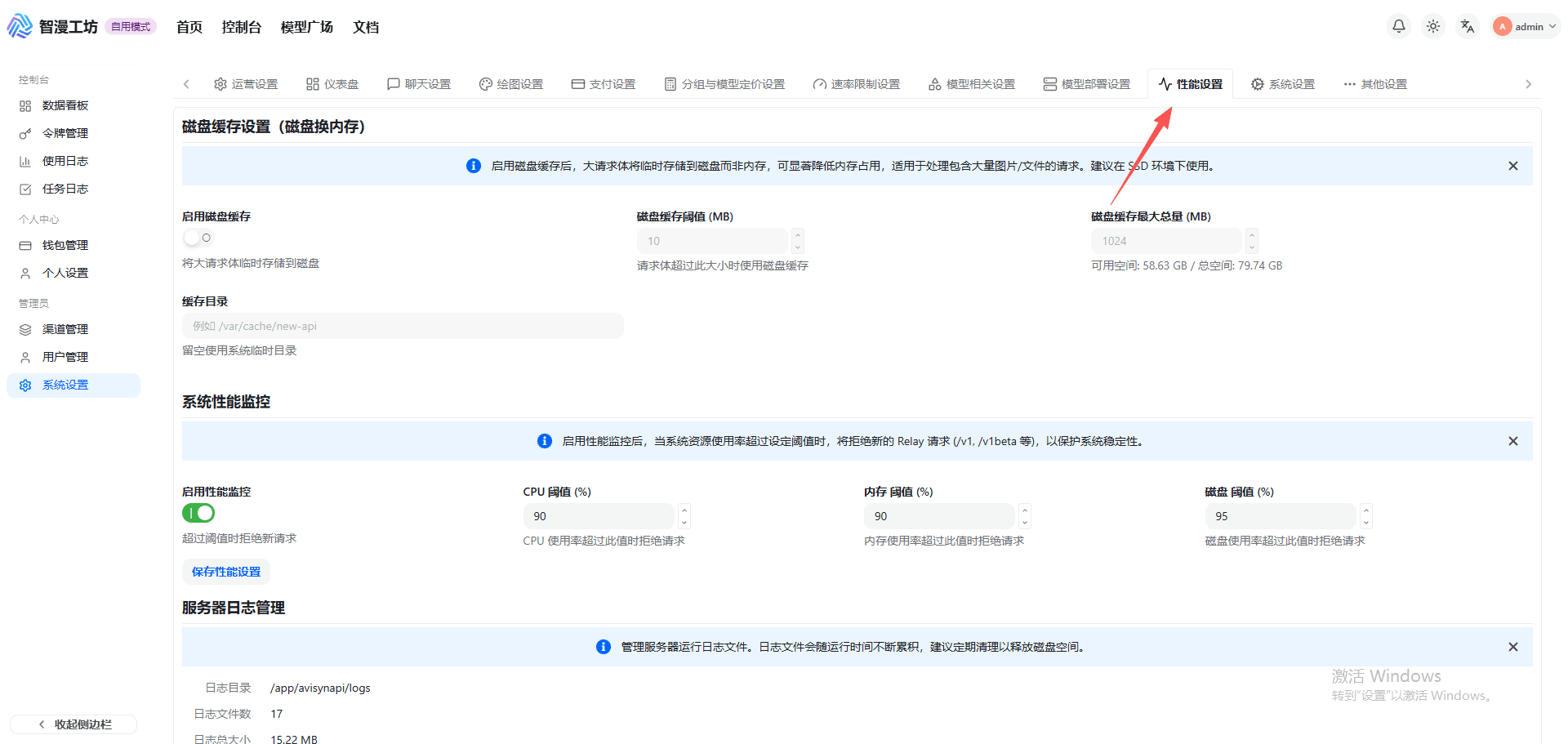 性能监控标签页